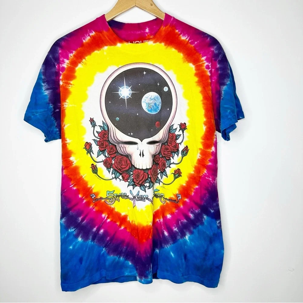 Vintage 1992 Grateful Dead Space Your Face Tie Dye T-Shirt Liquid Blue 90s Med